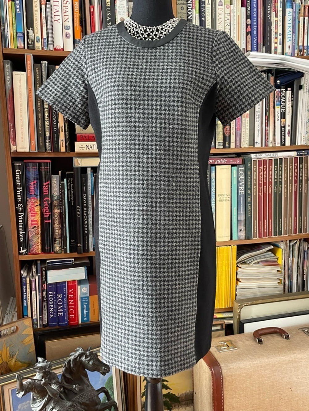 J. Crew Houndstooth Sheath Dress Black Gray Size 8 NWT